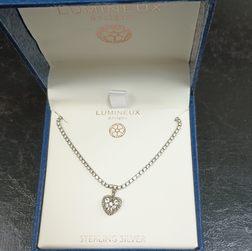 Lumineux Sterling‎ Silver CZ Heart Necklace